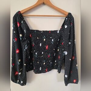Abercrombie and Fitch Floral Polka Dot Crop Top Long Sleeve Stretchy Spring XL